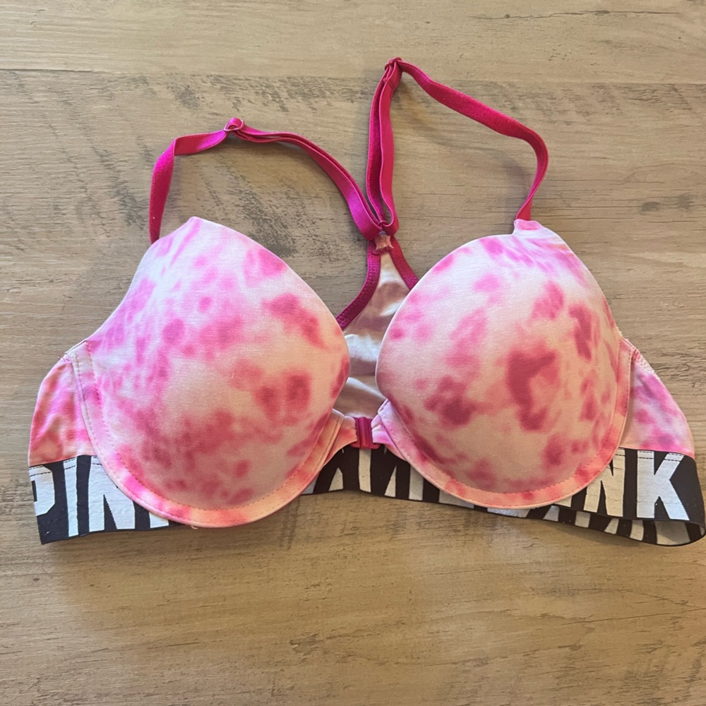 PINK Victoria's Secret Hot Pink Tie-Dye Push-Up Bikini Top with Branded Band